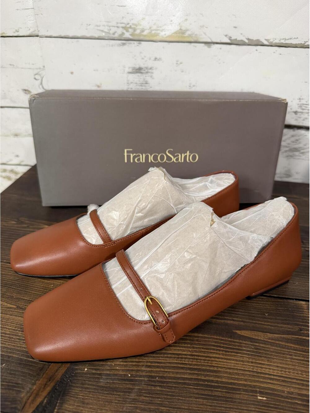 Franco Sarto Tayana Brown Leather Strappy Ballet Flats Women's 8.5 Wide NIB